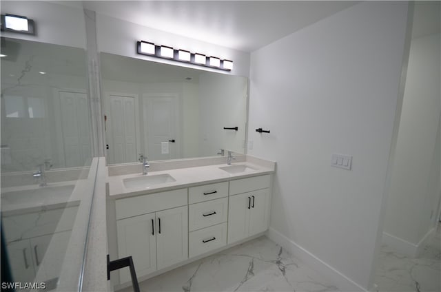 bathroom featuring dual vanity and tile flooring