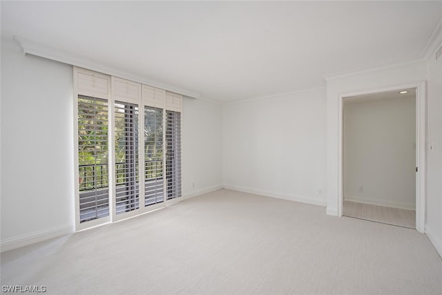 spare room with carpet flooring and crown molding