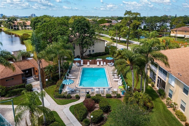 aerial view with a water view