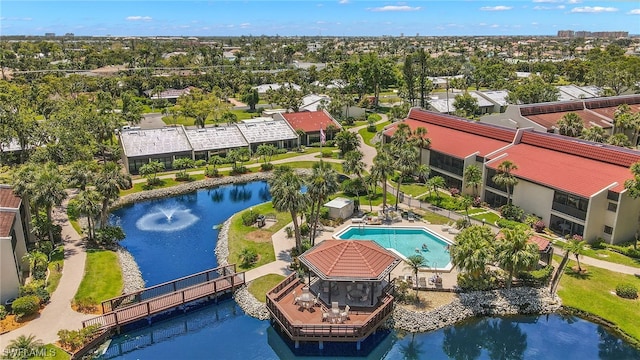 bird's eye view featuring a water view