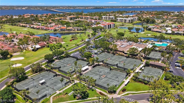 bird's eye view featuring a water view