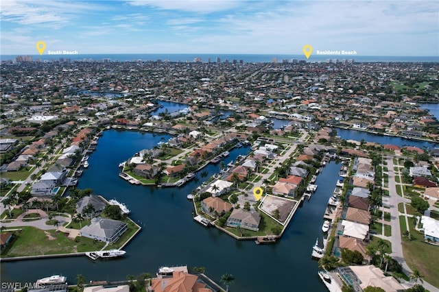 bird's eye view featuring a water view