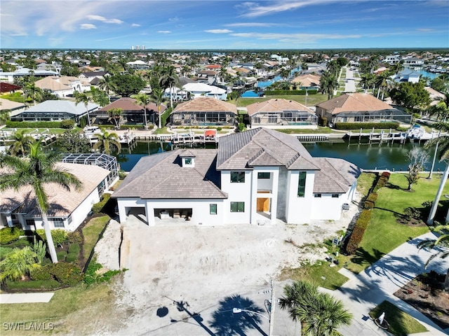 aerial view with a water view