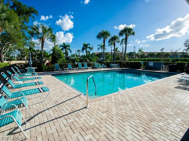 view of swimming pool featuring a patio