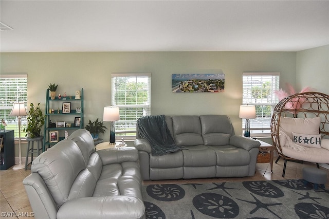 living room featuring light tile patterned flooring