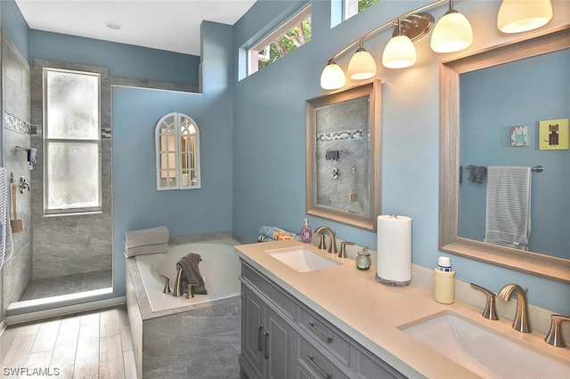 bathroom featuring vanity and separate shower and tub