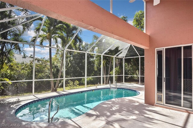 view of pool with a patio and a lanai