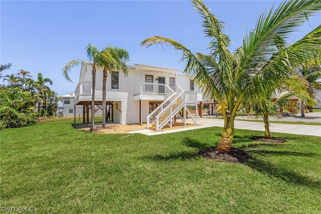 rear view of house featuring a yard and a carport