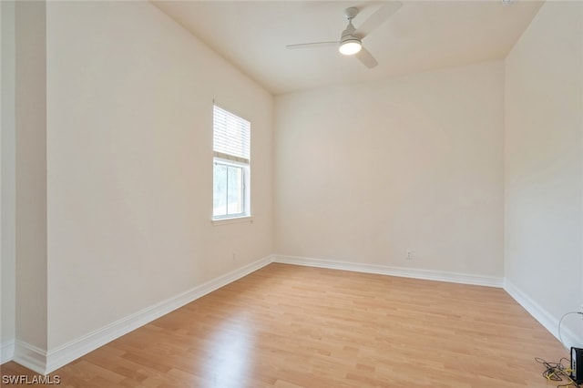 unfurnished room featuring ceiling fan and light hardwood / wood-style flooring