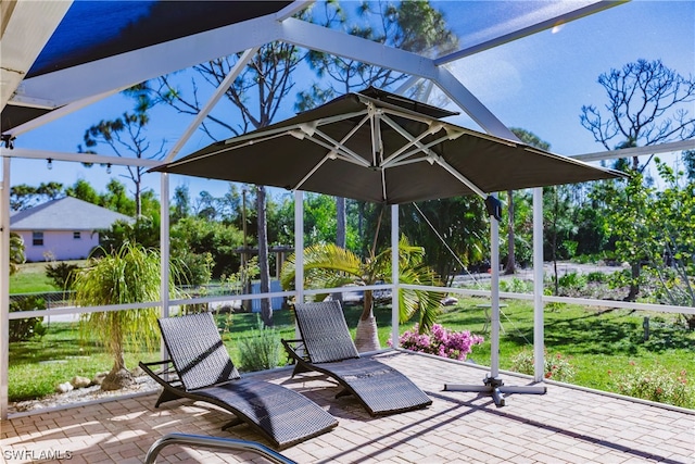 deck with a yard and a patio area