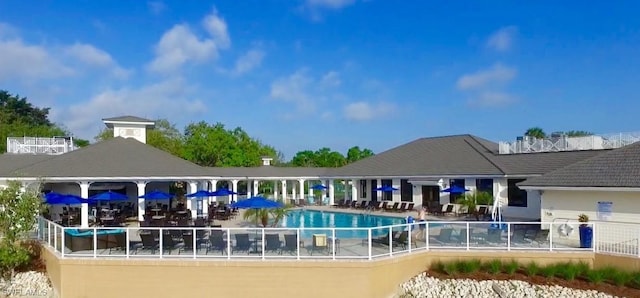 view of swimming pool featuring a patio