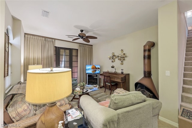 living room with ceiling fan