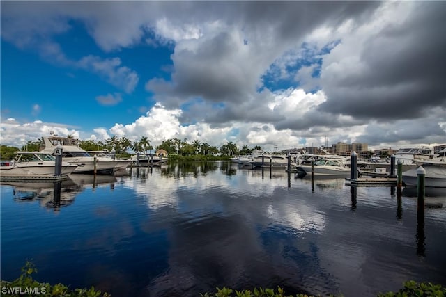 view of dock with a water view