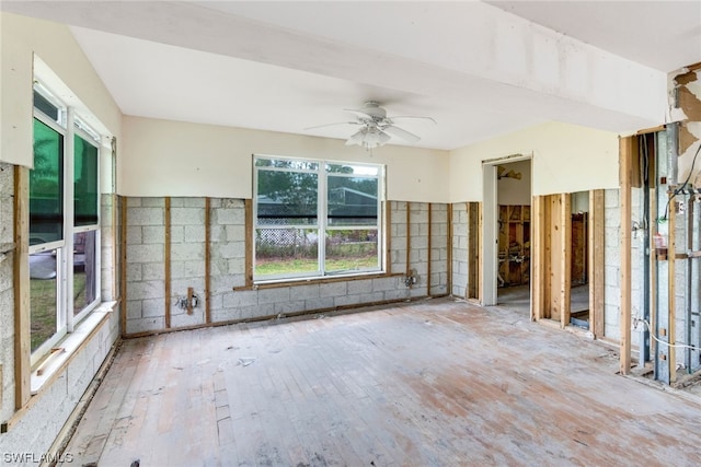 interior space featuring ceiling fan