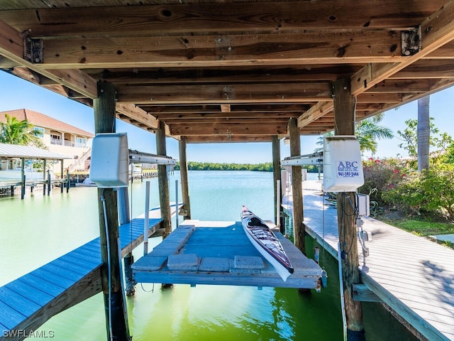 view of dock featuring a water view