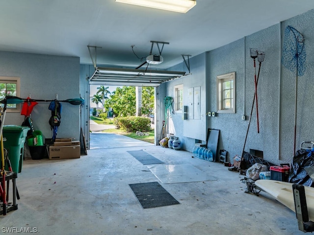 garage with a garage door opener