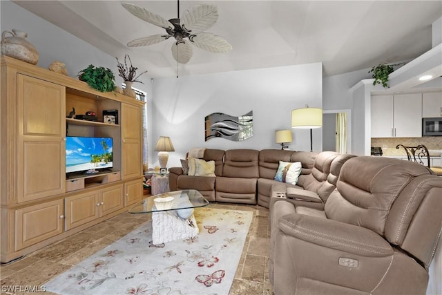 living room featuring ceiling fan