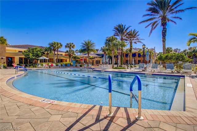 view of swimming pool with a patio