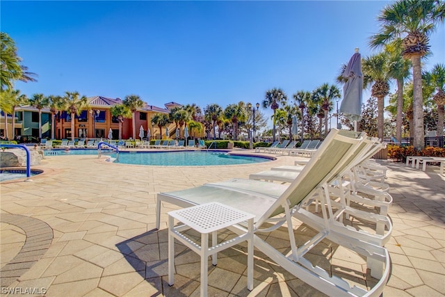 view of pool featuring a patio