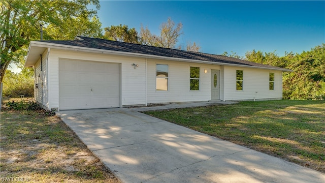 ranch-style home featuring a front yard