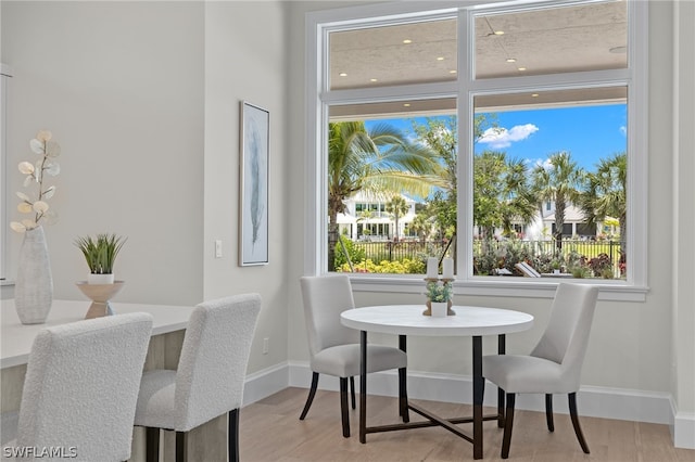 dining area with light hardwood / wood-style floors