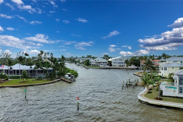 view of water feature featuring a dock