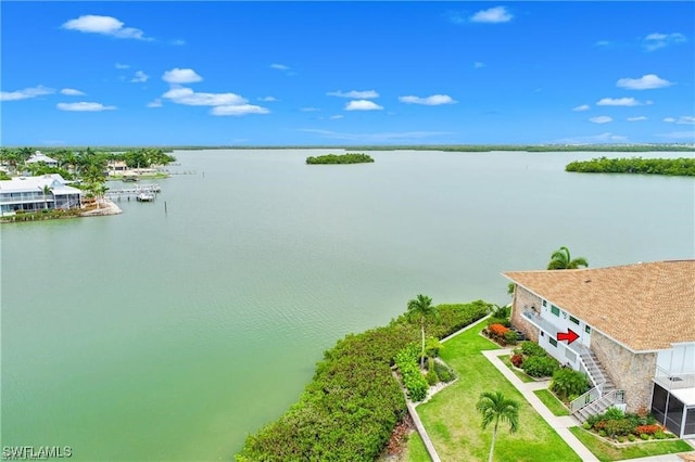 aerial view with a water view