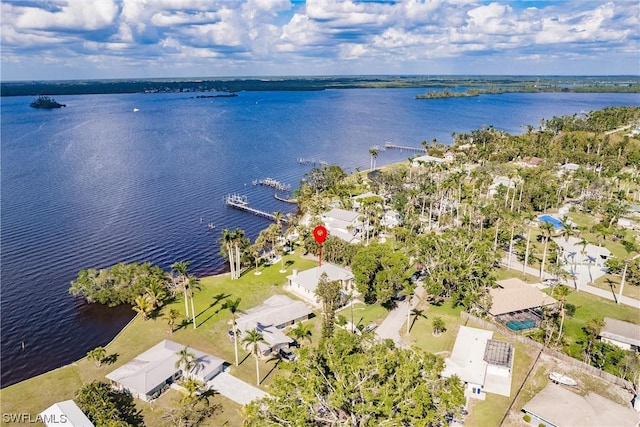 aerial view with a water view