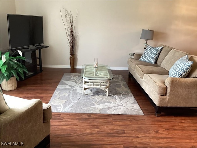 living room featuring dark hardwood / wood-style floors