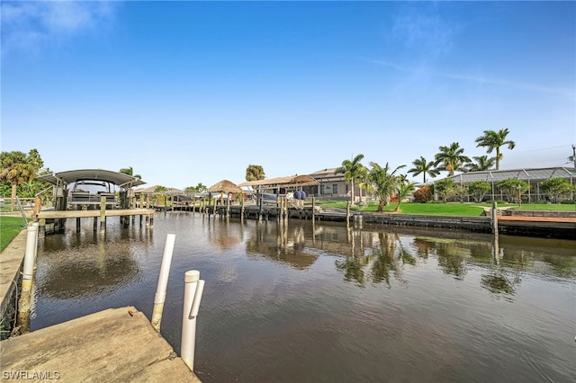 view of dock featuring a water view