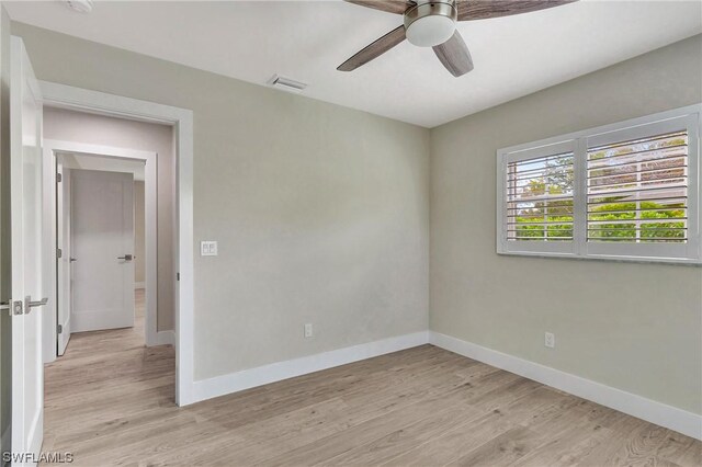 unfurnished room featuring light hardwood / wood-style flooring and ceiling fan