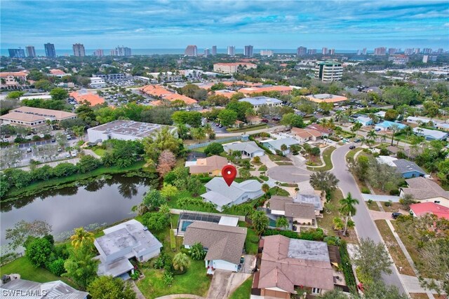 aerial view with a water view