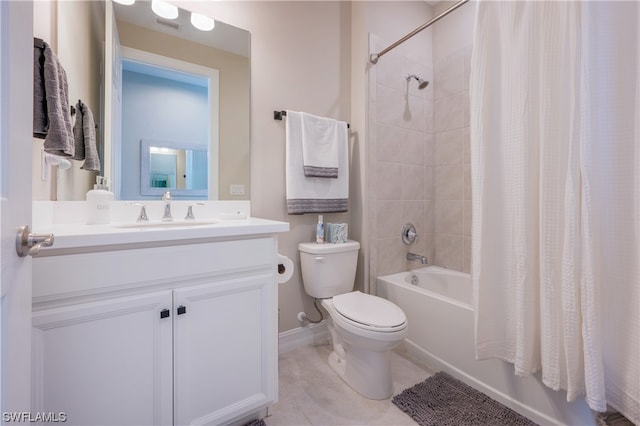 full bathroom with vanity, toilet, tile patterned floors, and shower / bath combination with curtain