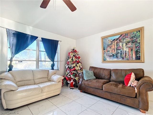 living room with ceiling fan