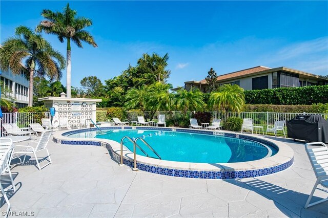 view of swimming pool with a patio area