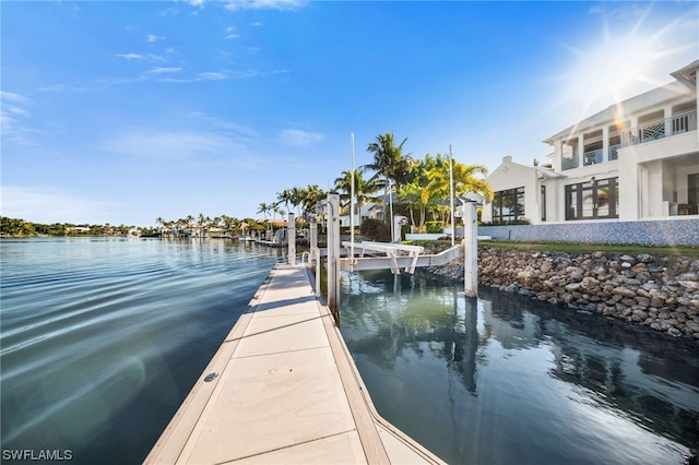 dock area featuring a balcony and a water view