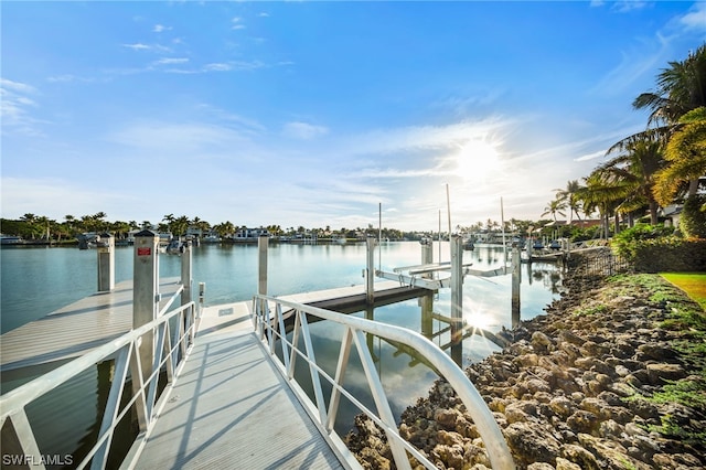 dock area featuring a water view