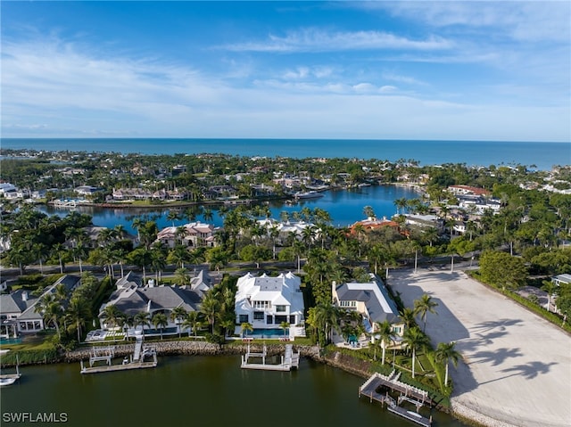 aerial view featuring a water view