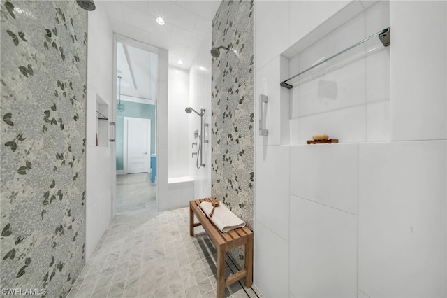 bathroom with tile patterned floors