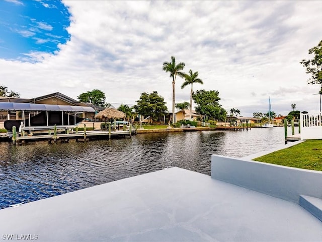 dock area with a water view