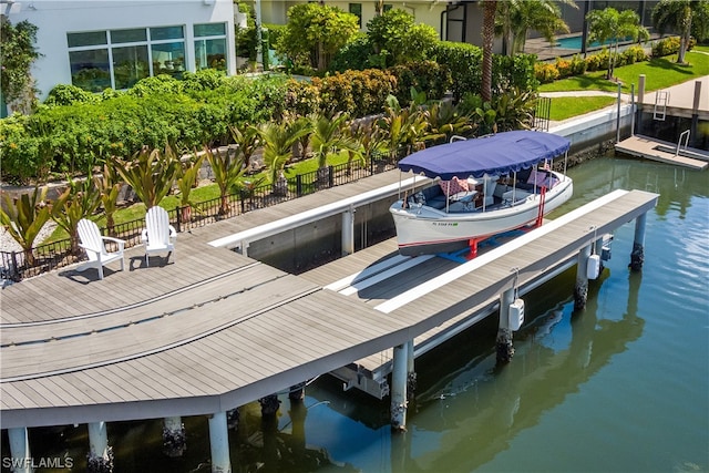 view of dock with a water view