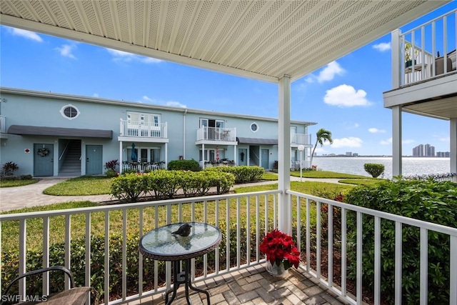 balcony with a water view