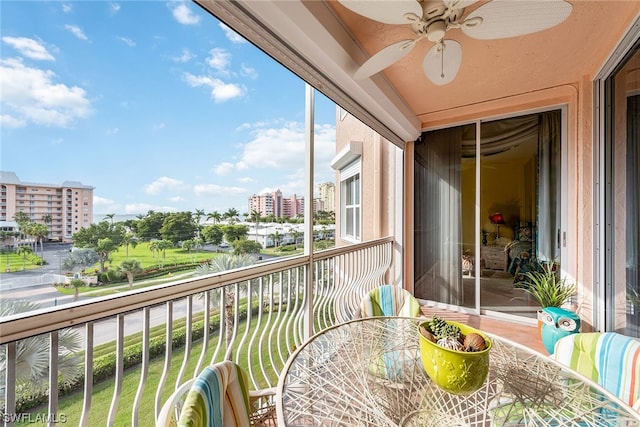 balcony with ceiling fan