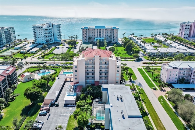 aerial view featuring a water view