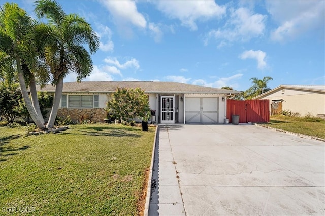 single story home featuring a front yard