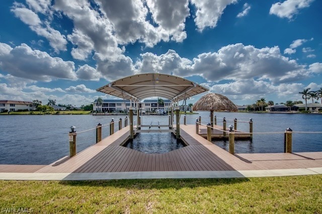 dock area with a water view