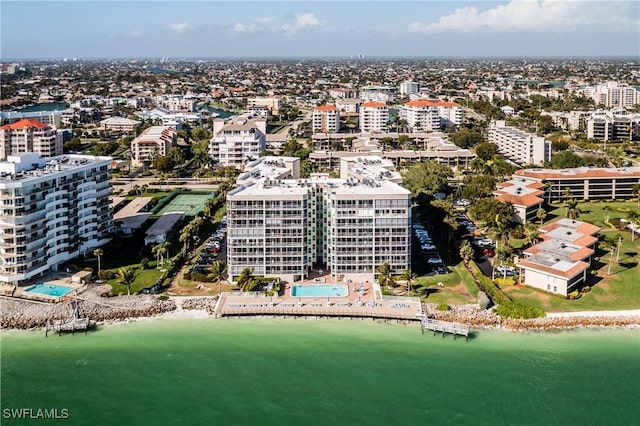 aerial view featuring a water view