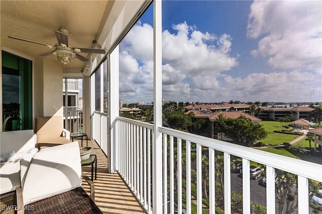 balcony with ceiling fan