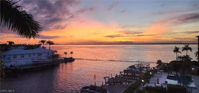 view of dock featuring a water view