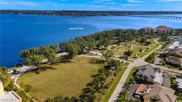 aerial view with a water view